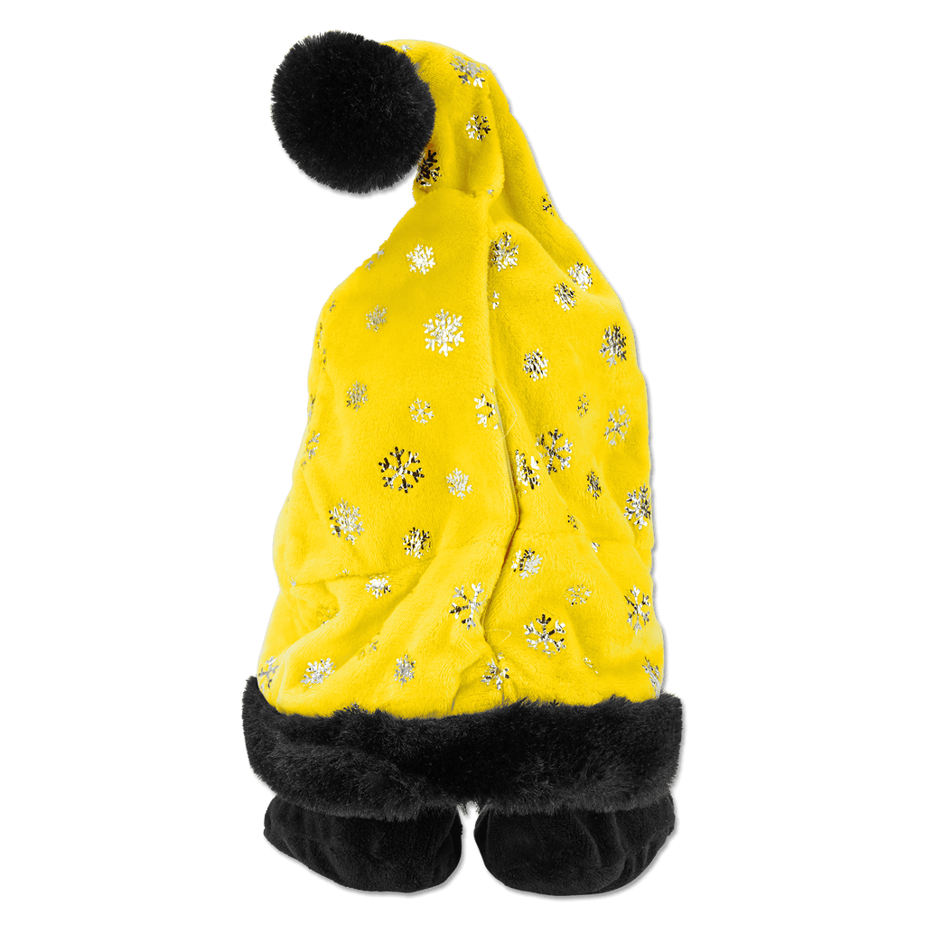 Il berretto nero e giallo del BVB, con fiocchi di neve argentati e pompon nero, è un accessorio allegro e vivace per i tifosi del Borussia Dortmund, perfetto per la stagione invernale.