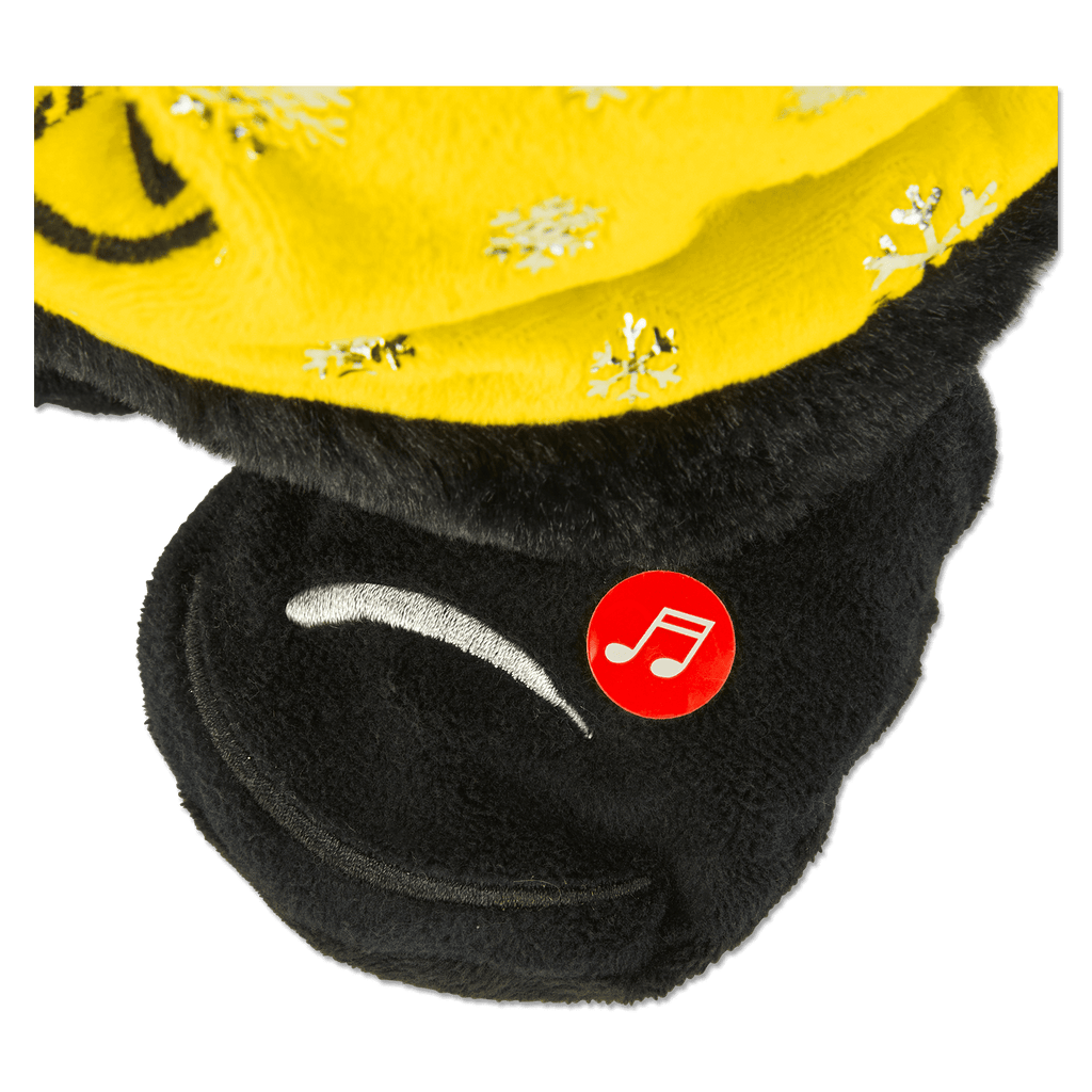 Cappellino del BVB a strisce nere e gialle con motivo a fiocchi di neve, funzione musicale integrata e funzione di ballo, ideale come gadget per i tifosi e come regalo.