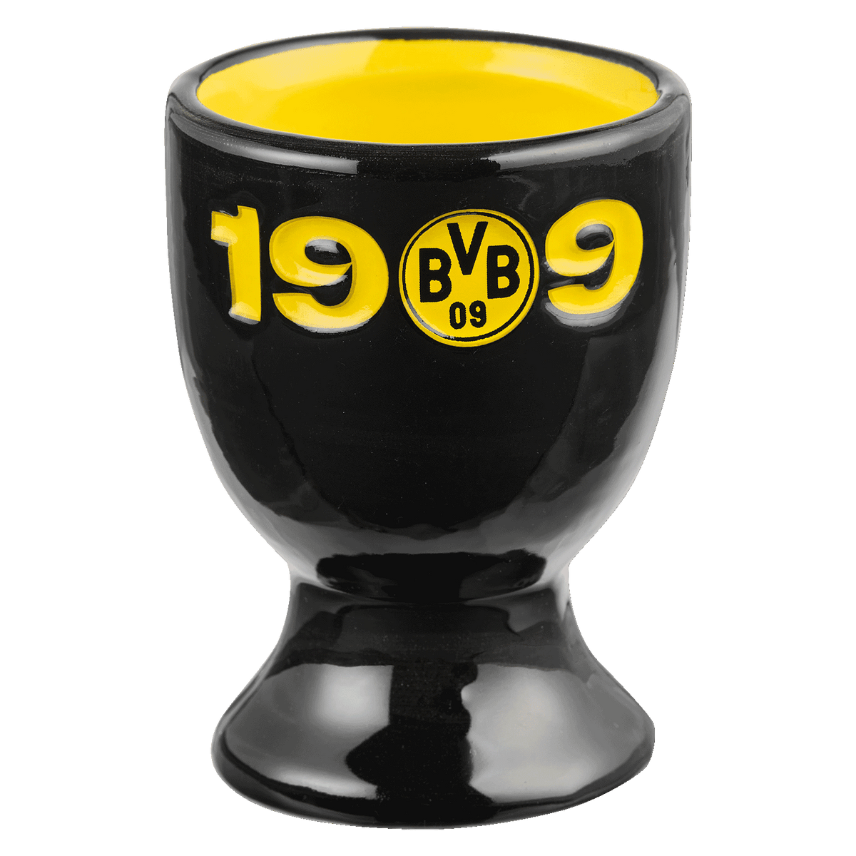 这款黑色与黄色相间的多特蒙德（BVB）陶瓷鸡蛋杯，印有“1909”字样和BVB队徽，是多特蒙德球迷的理想之选。