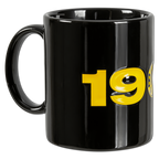 Tasse noire en céramique du BVB, ornée de l'inscription « 1909 » en jaune, idéale pour les supporters du Borussia Dortmund.