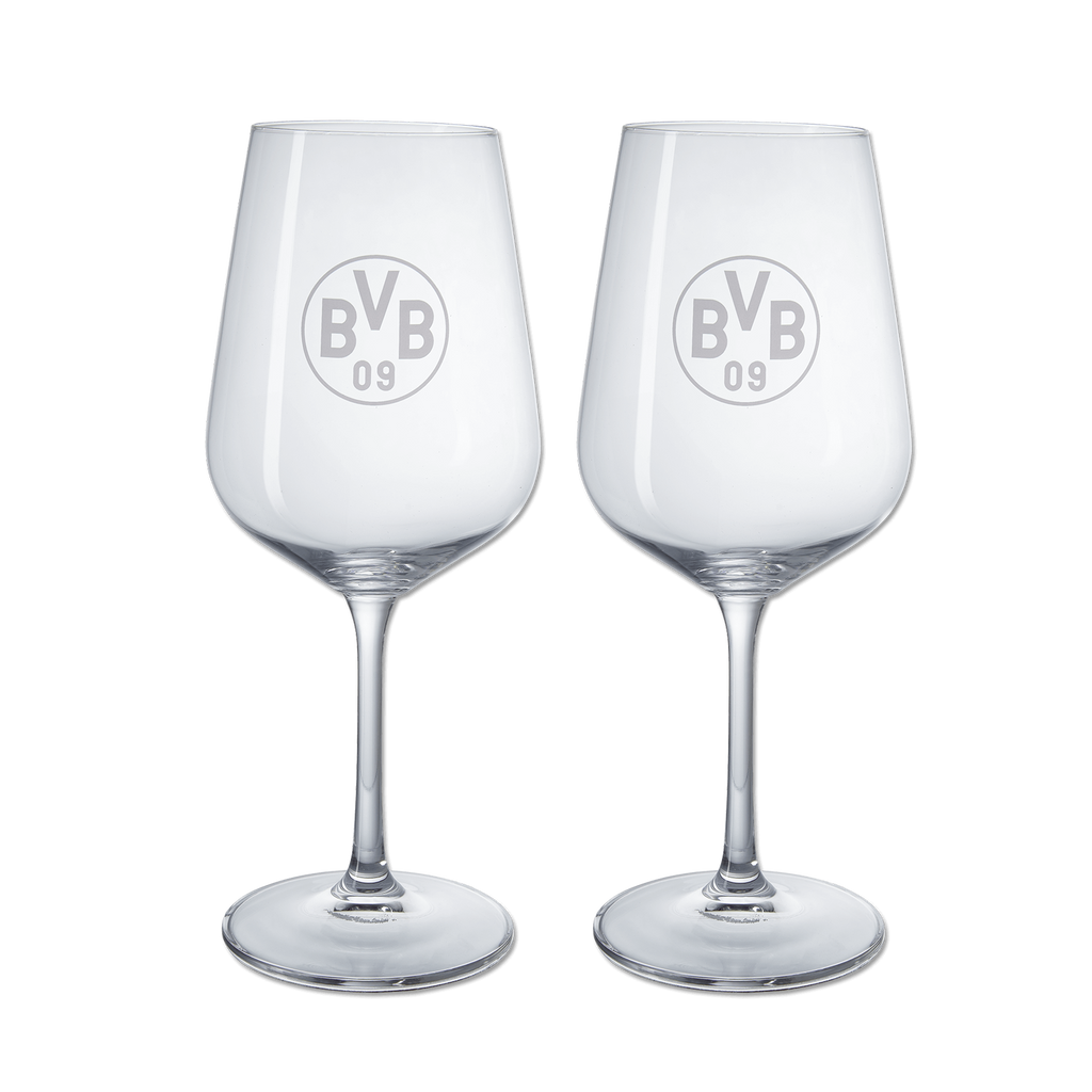 BVB Weinglas im 2er-Set aus klarem Glas mit eingraviertem BVB 09-Logo, perfekt als stilvolles Fan-Accessoire.