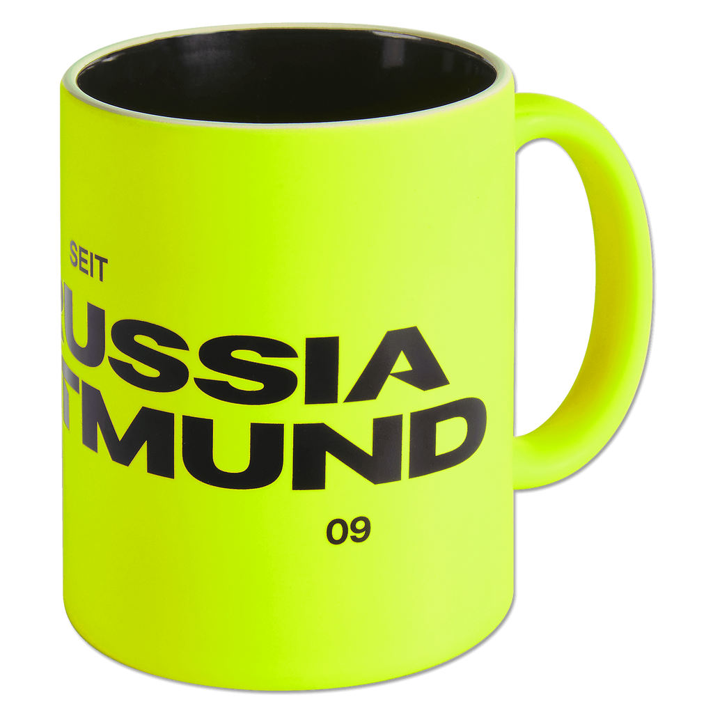 Tazza del BVB in un brillante giallo neon con la scritta “Borussia Dortmund” in nero. Perfetta per i tifosi e ideale per caffè o tè.