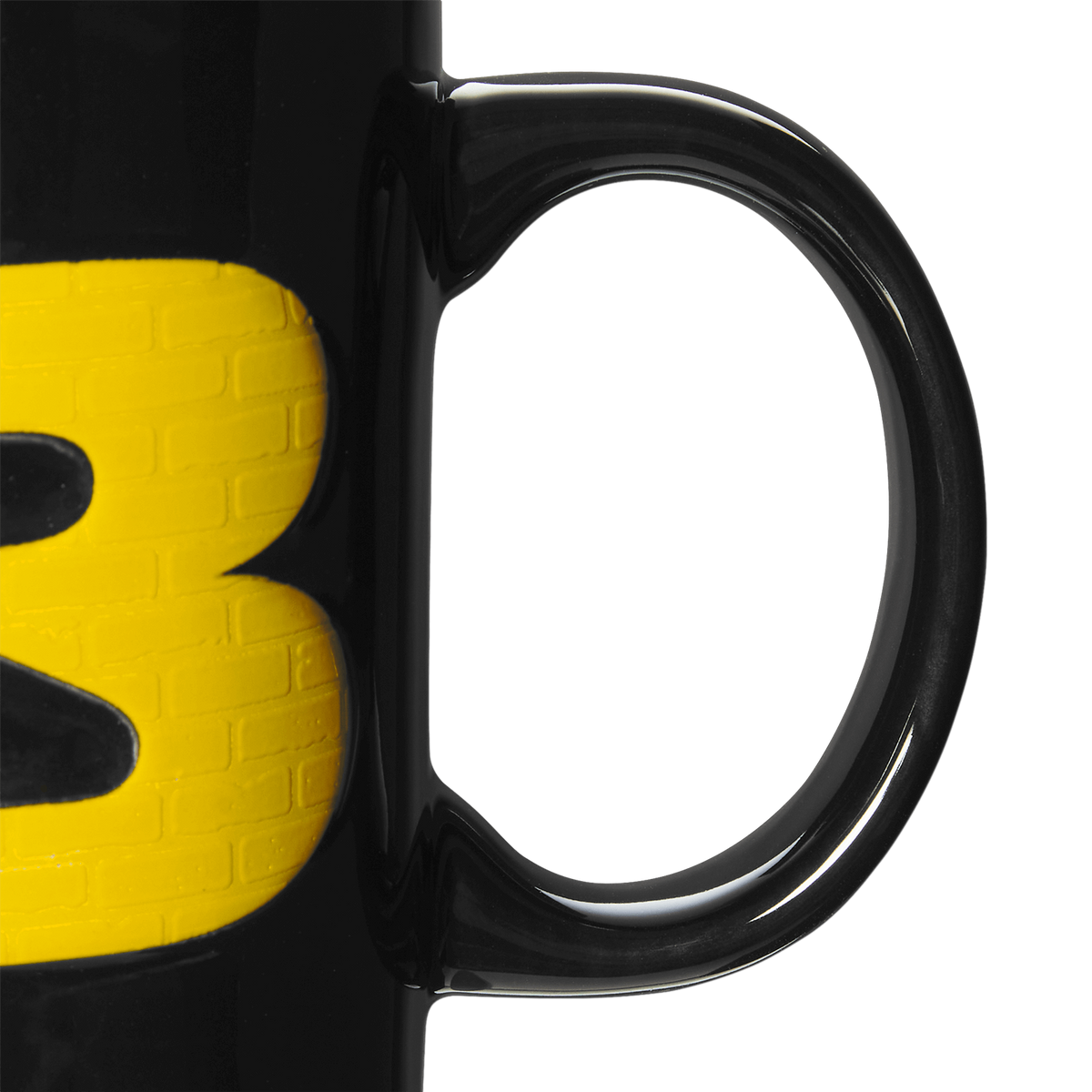 Schwarze BVB 3D-Tasse mit gelbem, strukturiertem Design und großem Buchstaben B, ideal für Borussia Dortmund Fans