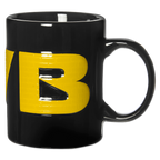 Schwarze BVB 3D-Tasse mit auffälligem gelbem Logo, ideal für Fans von Borussia Dortmund.