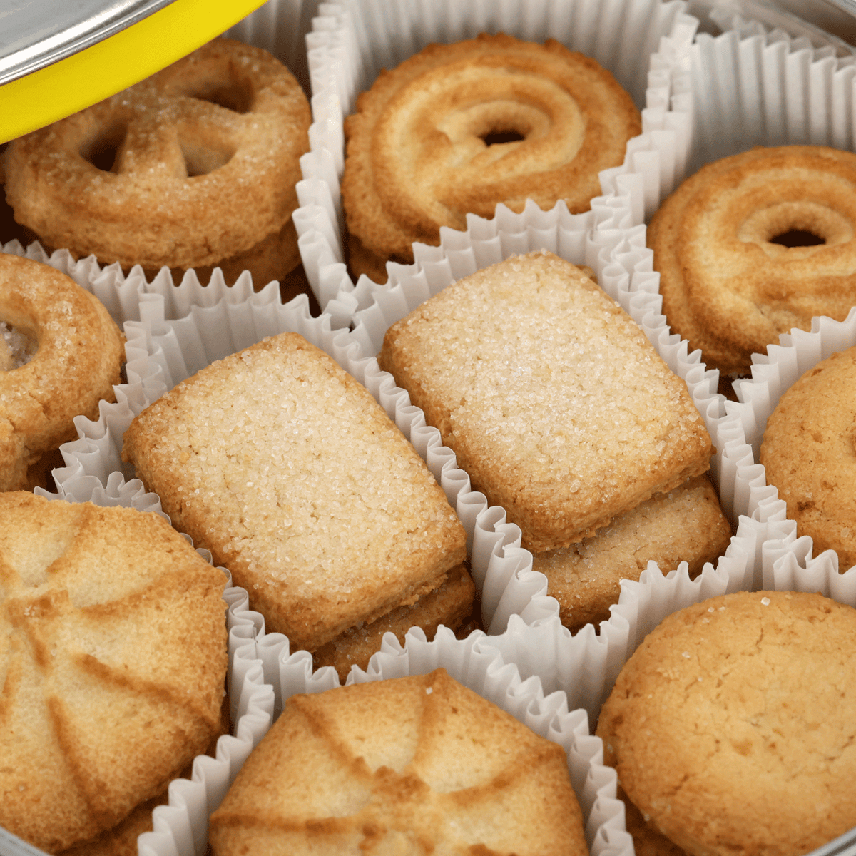 A package containing 340g of BVB butter cookies in various shapes, ideal as a snack or to accompany other baked goods.