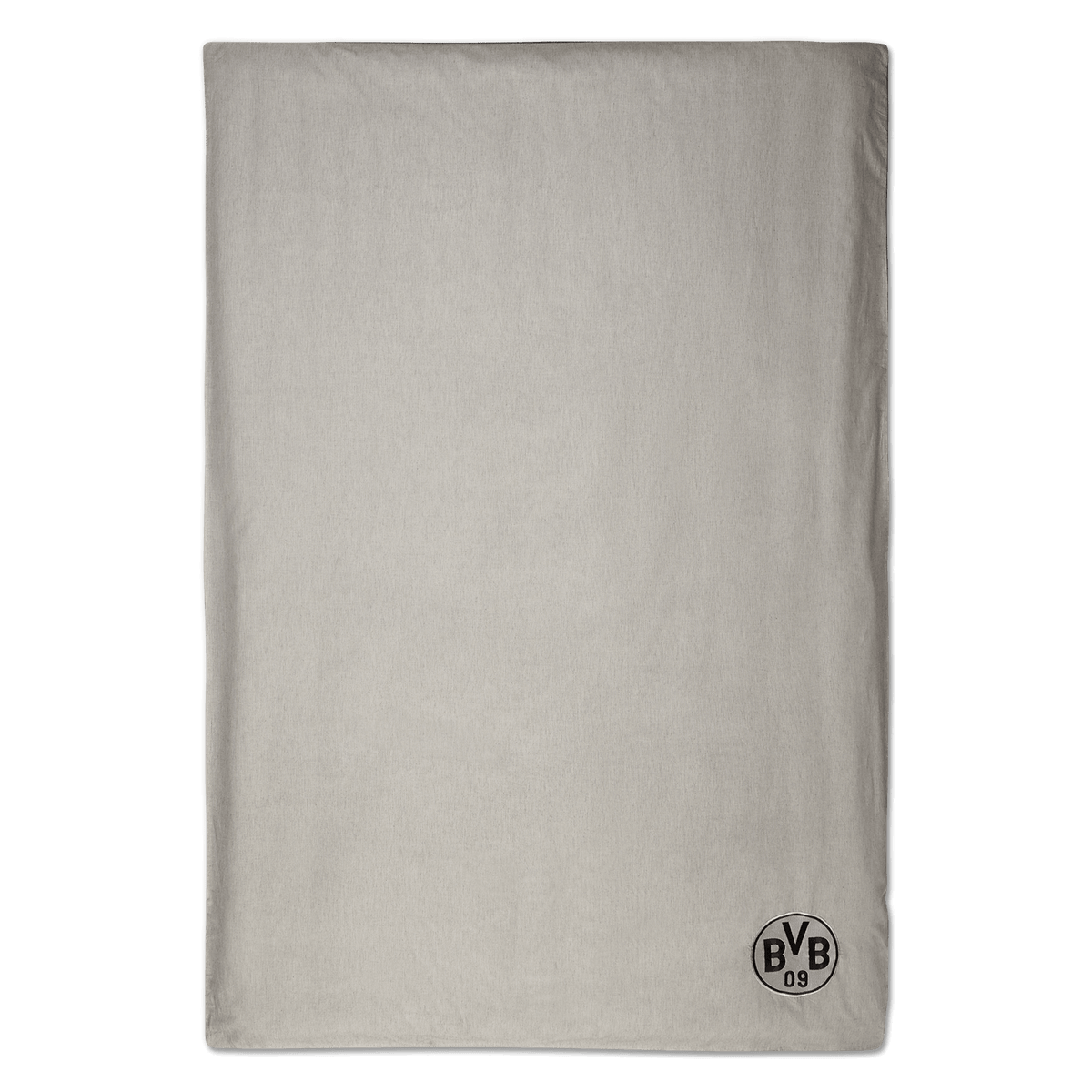 Biancheria da letto del BVB in grigio screziato con logo del BVB ricamato in un angolo, certificata GOTS, ideale per i tifosi del Borussia Dortmund.