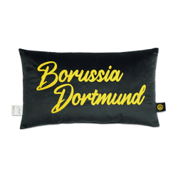 Black cord cushion with yellow "Borussia Dortmund" lettering and the BVB logo; the perfect fan accessory for home decor.