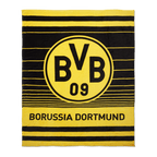 Couverture polaire noire et jaune arborant le logo BVB 09 et l'inscription « Borussia Dortmund », idéale pour les supporters du club de football du Borussia Dortmund.