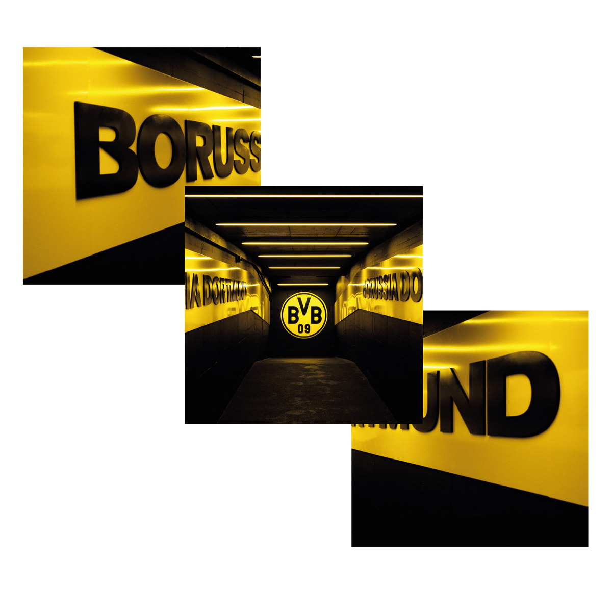 Reproduction artistique issue de la série « Tunnel des joueurs du BVB », arborant le logo BVB 09 et un motif noir et jaune inspiré du SIGNAL IDUNA PARK.