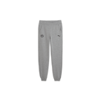 Gray BVB Essential casual pants for kids, with an elastic waistband, side pockets, and black BVB and PUMA logos.