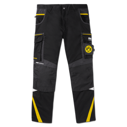 BVB Work Pants 23-24 in black and yellow with side pockets, the BVB logo, and PUMA branding; suitable for work and everyday wear.