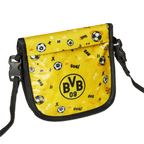 ボルシア・ドルトムント（BVB）のロゴと遊び心あふれるサッカーのデザインが施された、黒と黄色のBVBキッズ用財布。お子様やBVB 09のファンに最適です。