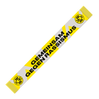 Écharpe noir et jaune du BVB portant l'inscription « Ensemble contre le racisme » et le logo du BVB, idéale pour les supporters du Borussia Dortmund.