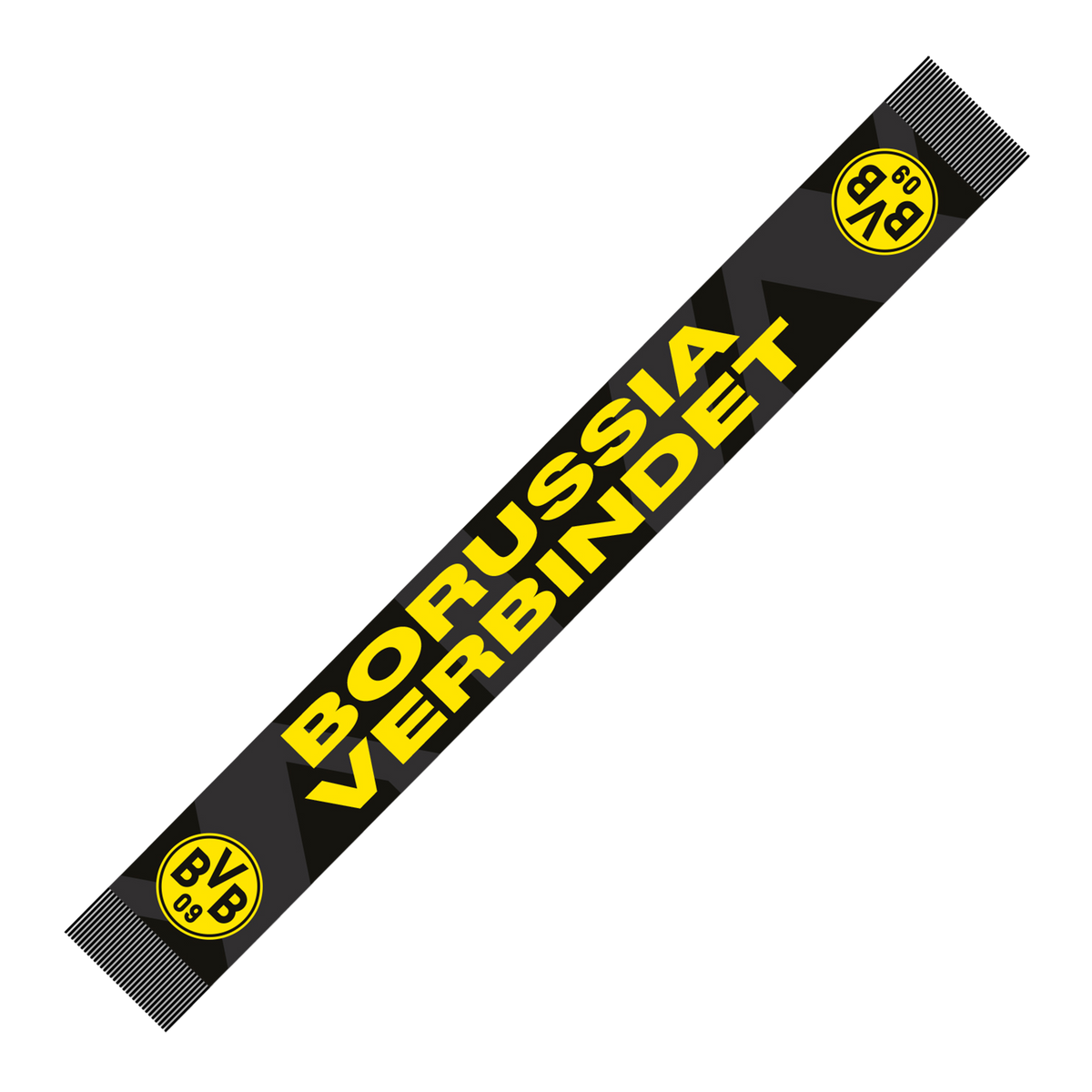 Bufanda del BVB en negro y amarillo con las inscripciones «BVB 09» y «Borussia une». Un artículo para aficionados destinado a apoyar la iniciativa «Juntos contra el antisemitismo».
