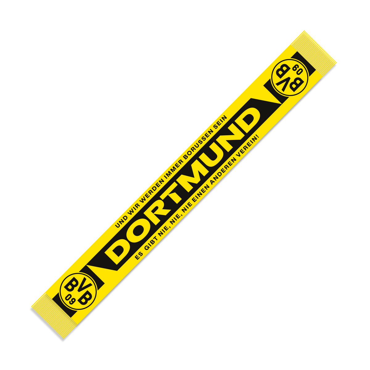 Bufanda del BVB en negro y amarillo con las inscripciones «Dortmund» y «Siempre seremos del Borussia», ideal para los aficionados del Borussia Dortmund.