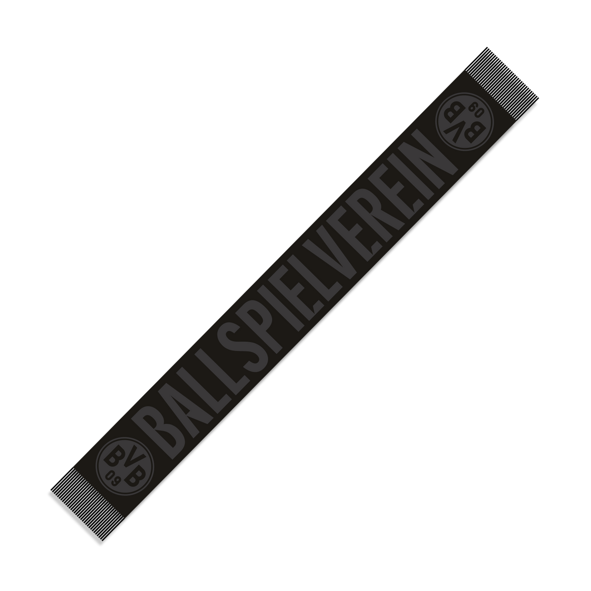 Black BVB scarf with the vertical lettering "BALLSPIELVEREIN" and the BVB logo on both ends—perfect as a fan item for 2024.