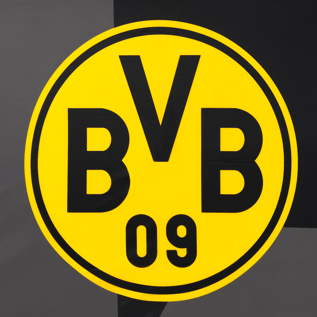 Gran bandera del BVB en negro y amarillo, con el escudo del BVB situado en el centro, de 250 x 150 cm.