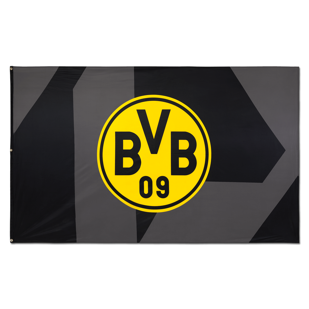 Bandera negra del BVB con el logotipo amarillo del BVB, ideal para aficionados y decoración, medidas: 250 x 150 cm.