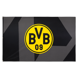 Bandera negra del BVB con el logotipo amarillo del BVB, ideal para aficionados y decoración, medidas: 250 x 150 cm.
