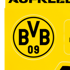 Tarjeta adhesiva del BVB «Heja BVB», con el característico diseño en negro y amarillo y el logotipo del BVB 09, todo un detalle para los aficionados.