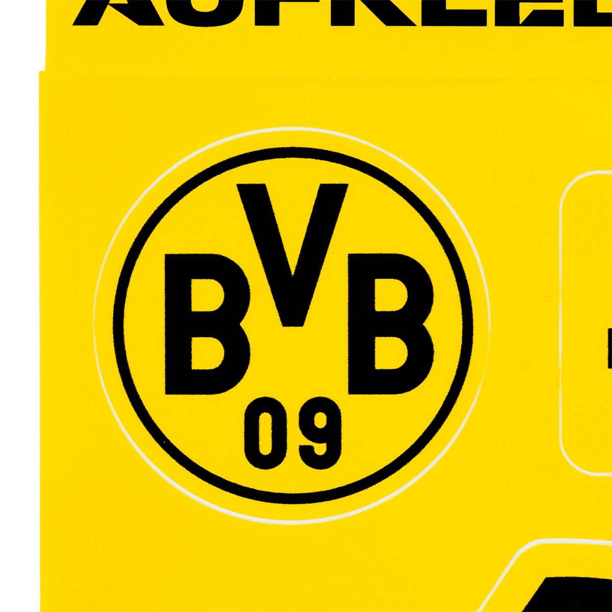 Tarjeta adhesiva del BVB «Heja BVB», con el característico diseño en negro y amarillo y el logotipo del BVB 09, todo un detalle para los aficionados.