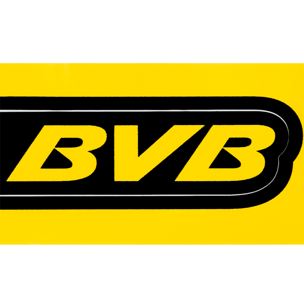 Tarjeta adhesiva del BVB en negro y amarillo con el logotipo del club, ideal para los aficionados del Borussia Dortmund.