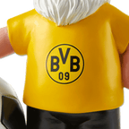 A BVB garden gnome wearing a yellow jersey, with the BVB logo on its back and a glowing LED ball. Perfect as a fan item and decoration.