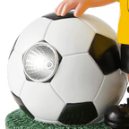 Black-and-yellow BVB garden gnome with an illuminated LED soccer ball, ideal as a decorative fan item.