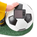 BVB garden gnome with an LED-lit black-and-white soccer ball, a yellow jersey, and a green base; decorative Borussia Dortmund fan merchandise.