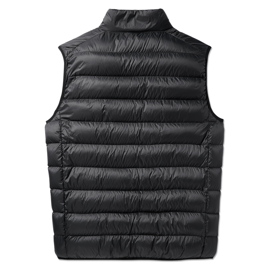 Schwarze, ärmellose BVB Padded Weste in sportlichem Design, Rückansicht, gesteppte Optik, geeignet für kühle Tage.