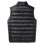 Schwarze, ärmellose BVB Padded Weste in sportlichem Design, Rückansicht, gesteppte Optik, geeignet für kühle Tage.