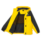Chaqueta impermeable infantil del Borussia Dortmund en negro y amarillo, con capucha y el logotipo del BVB, una prenda ideal para la lluvia para los jóvenes aficionados del BVB.