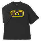 Schwarzes Retro T-Shirt von BVB mit auffälligem gelbem BVB-Logo auf der Vorderseite, ideal für Fans von Borussia Dortmund.