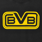 Schwarzes BVB Retro T-Shirt mit gelbem BVB-Logo im Retro-Design, perfekt für Borussia Dortmund Fans.
