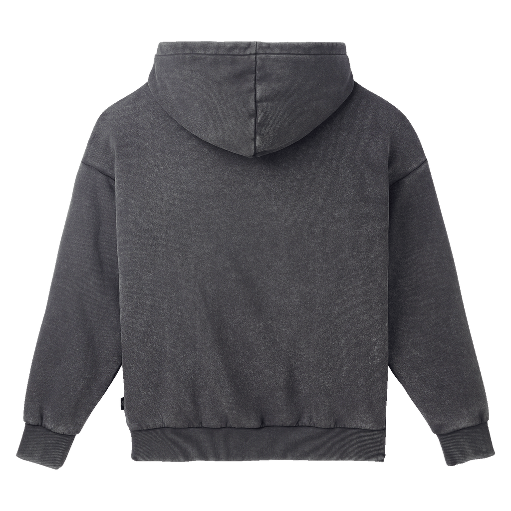 Gray BVB retro hoodie (rear view), perfect for Borussia Dortmund fans and ideal for a casual look.