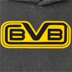 Gray BVB retro hoodie with a striking yellow BVB logo in a retro design—perfect for fans.
