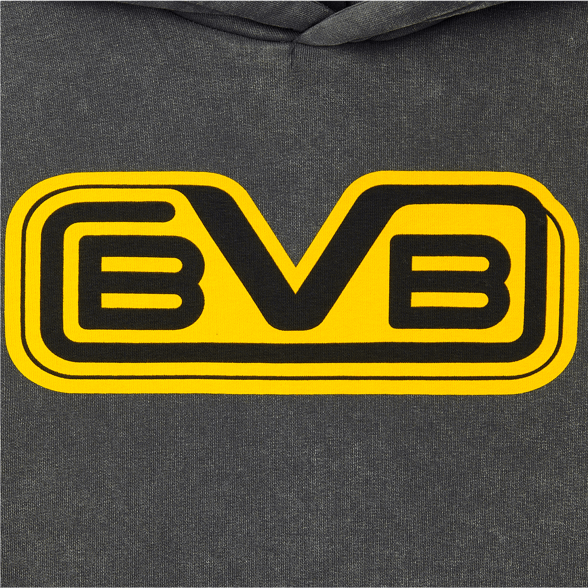 Gray BVB retro hoodie with a striking yellow BVB logo in a retro design—perfect for fans.