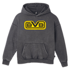 Gray BVB retro hoodie with a large yellow-and-black BVB emblem on the chest and a casual design for fans.