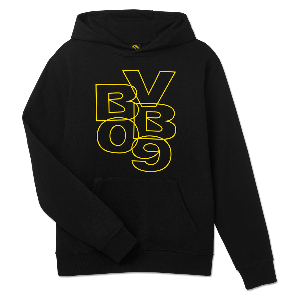 黑色多特蒙德（BVB）连帽衫，采用现代设计，胸前印有黄色“BVB 09”字样，是球迷的理想之选。