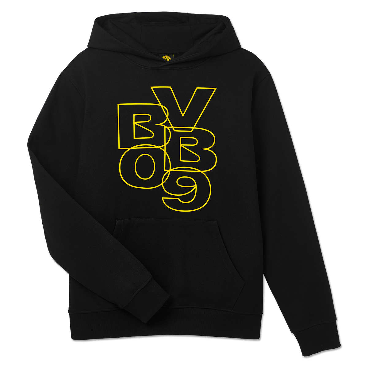 黑色多特蒙德（BVB）连帽衫，采用现代设计，胸前印有黄色“BVB 09”字样，是球迷的理想之选。