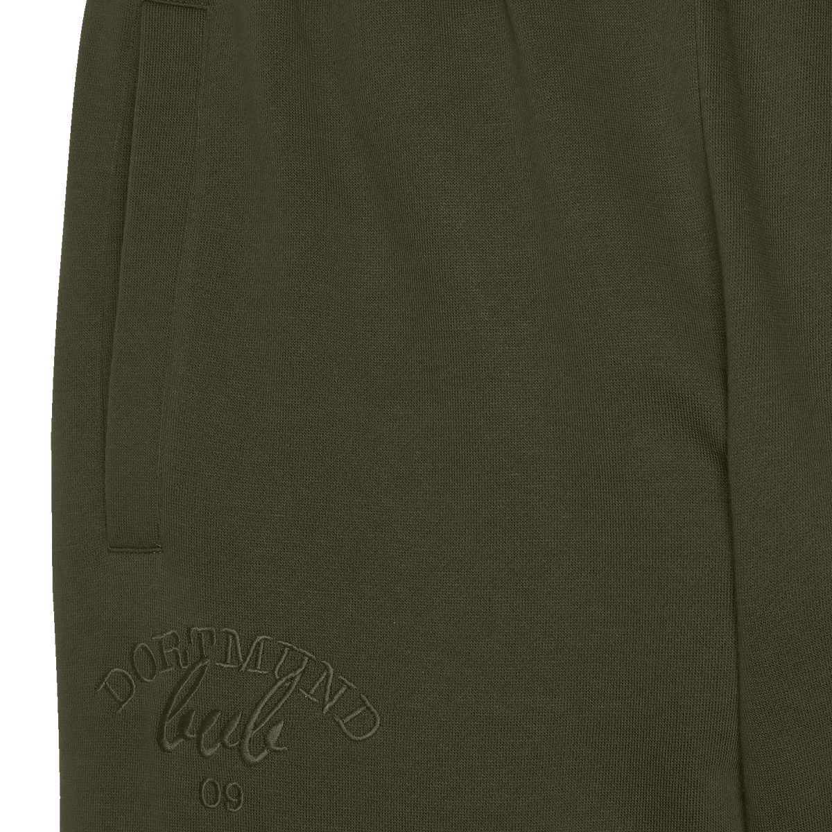 Pantalones BVB Drift para mujer en color verde con el logotipo «Dortmund 09» bordado, deportivos y cómodos, perfectos para el tiempo libre y como prenda de aficionado.