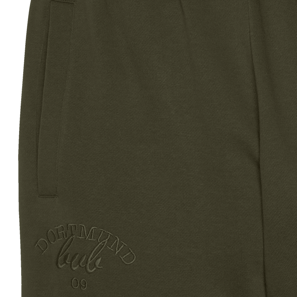 Pantaloni da donna BVB Drift in verde con logo Dortmund 09 ricamato, sportivi e comodi, perfetti per il tempo libero e per chi ama lo stile da tifoso.