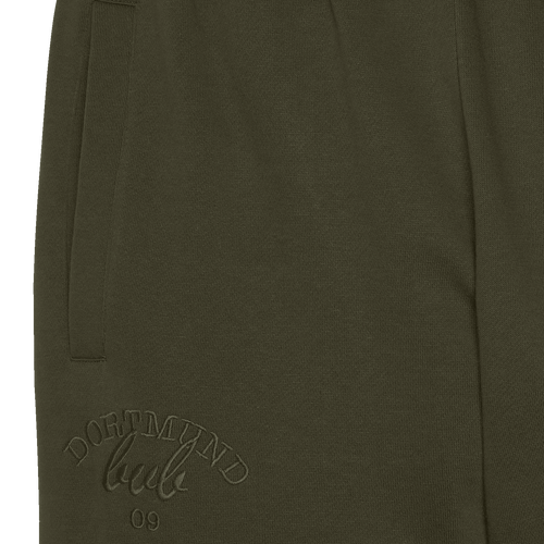 Pantalon BVB Drift pour femme, vert, avec le logo « Dortmund 09 » brodé, sportif et confortable, idéal pour les loisirs et les fans.