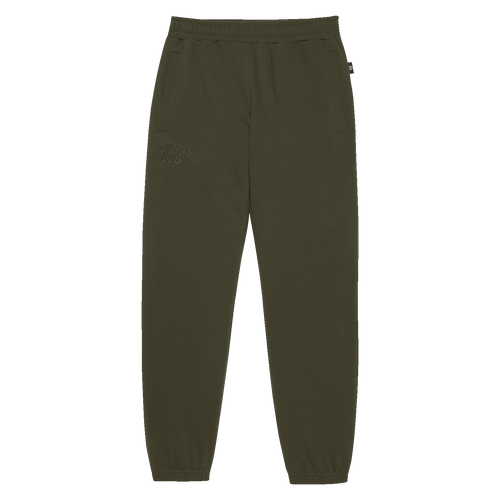 Pantalones verdes «BVB Drift» para mujer, con cintura elástica, bolsillos laterales y un discreto logotipo del Borussia Dortmund en la pierna izquierda. Ideales para el tiempo libre y el deporte.
