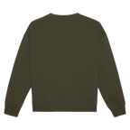 Vista posteriore di un maglione a girocollo verde oliva del BVB da donna, ideale per il tempo libero e per le tifose del Borussia Dortmund.