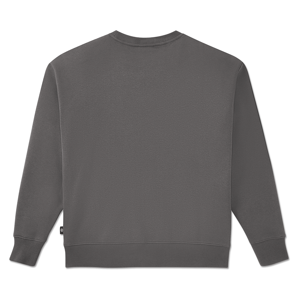 Vista trasera de una sudadera gris de cuello redondo «Neon» del BVB para mujer, de diseño sencillo y manga larga, ideal para las seguidoras del Borussia Dortmund