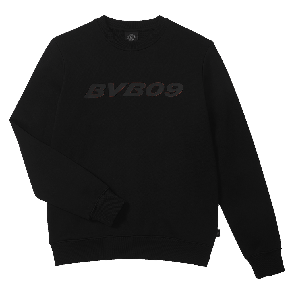 Black BVB sweater with the BVB09 logo printed on the front, perfect for Borussia Dortmund fans.