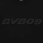 Black BVB sweater with a large, center-placed BVB09 logo in dark gray lettering, perfect for Borussia Dortmund fans.