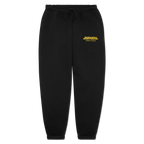 Pantaloni da jogging neri del BVB con il logo giallo del Borussia Dortmund sul lato destro, ideali per i tifosi.