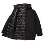 Warm black BVB parka with a quilted lining and the BVB logo on the chest, shown from the front.